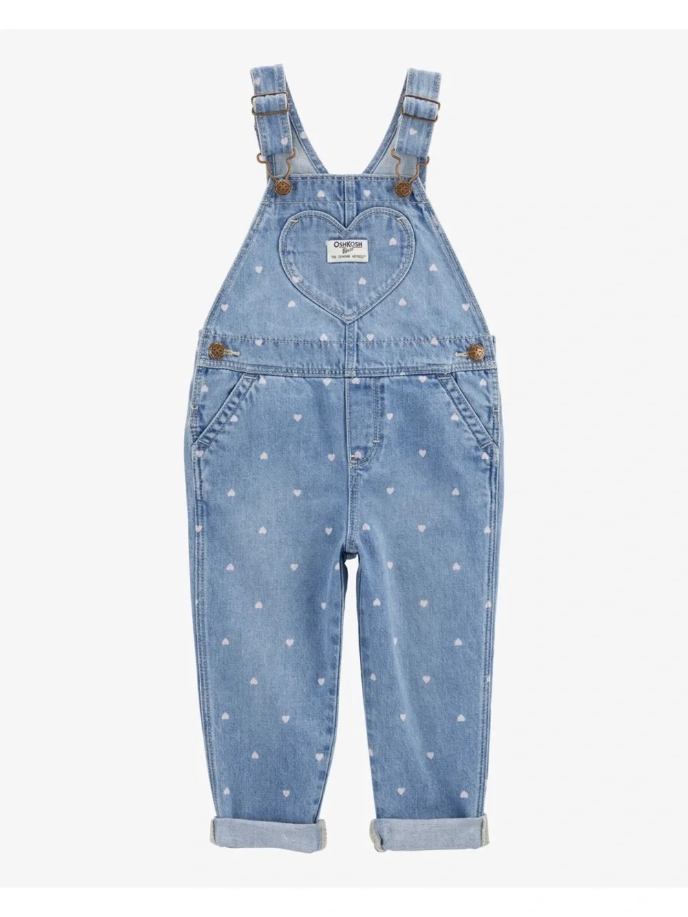 OshKosh B'gosh Toddler Heart-Print Knit Denim Overalls - Blue 4T